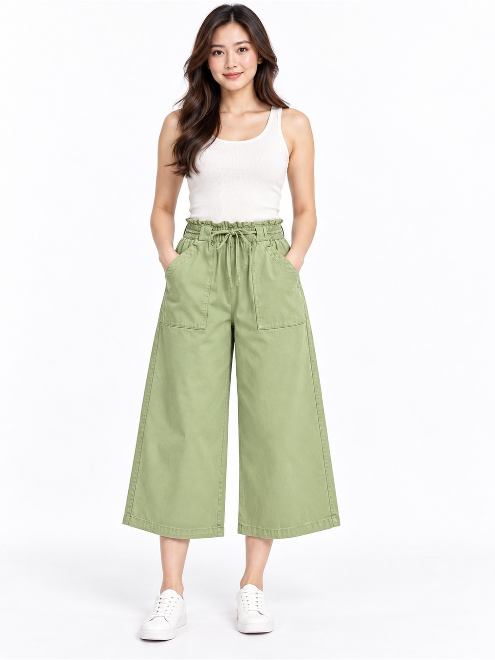 Ava & Viv 1X Olive Green Plus Size High Rise Wide Leg Pull-On Pants NWT